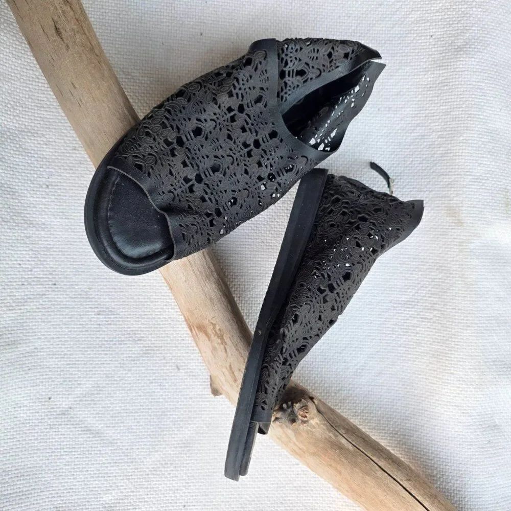 Golo Alexie laser cut leather sandals. Black